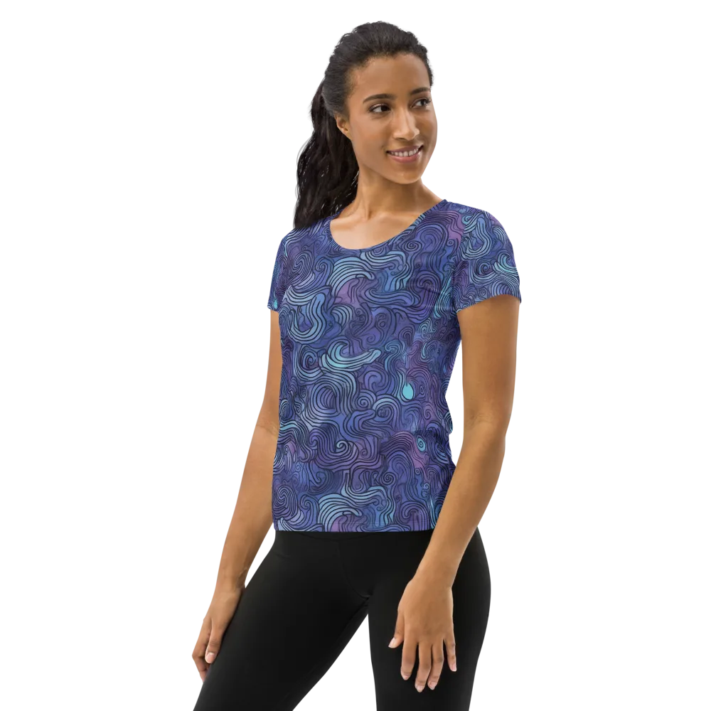 Blue Hour Waves on Women's Athletic T-Shirt — Left