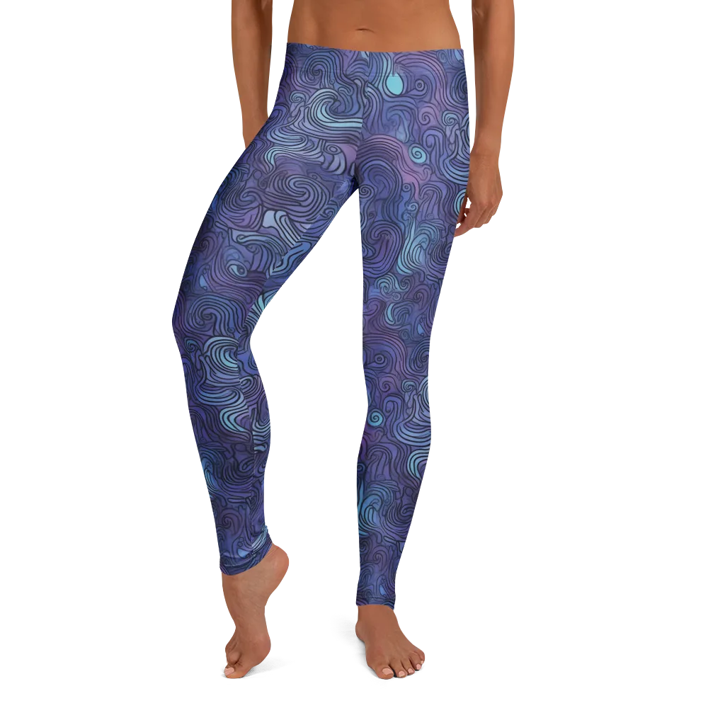 Blue Hour Waves on Leggings — Front