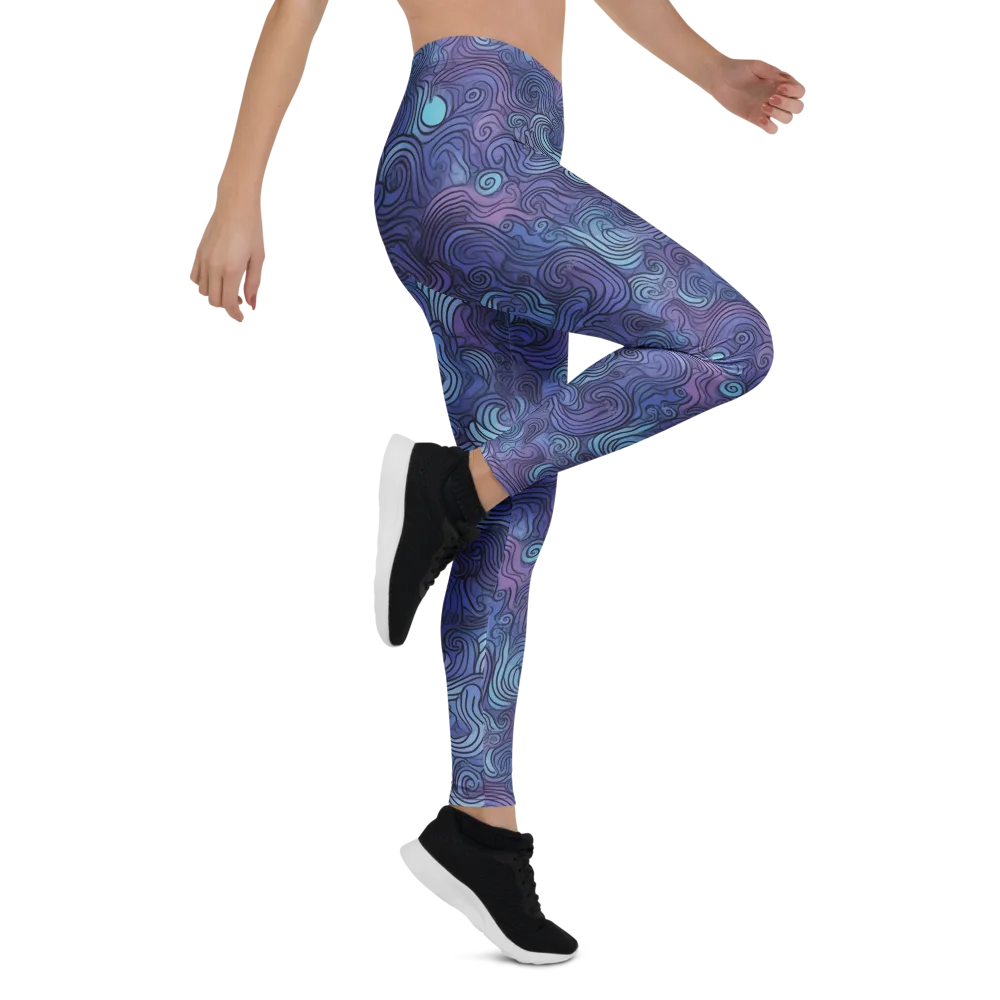 Blue Hour Waves on Leggings — Right