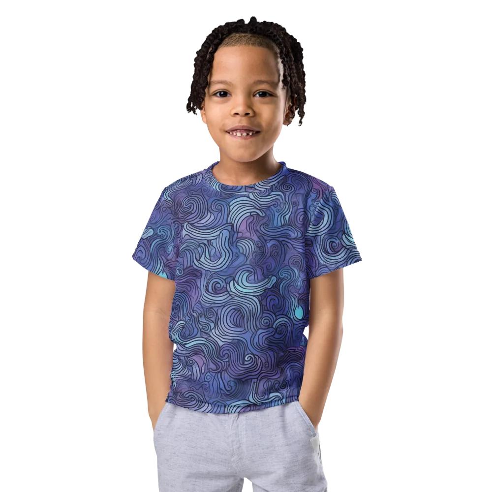 Blue Hour Waves on Kids Crew Neck T-Shirt — Front