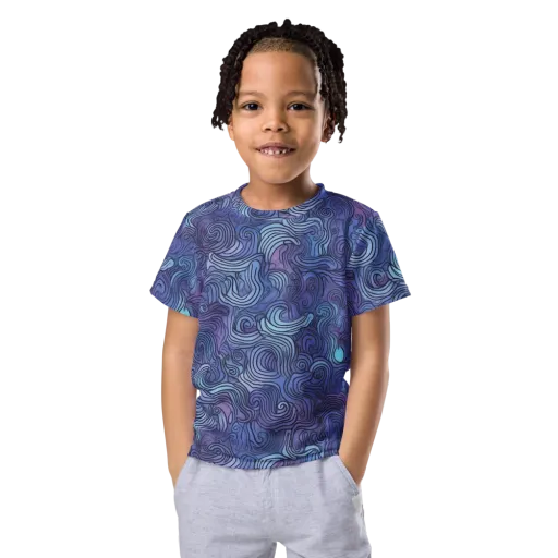 Blue Hour Waves on a Kids Crew Neck T-Shirt
