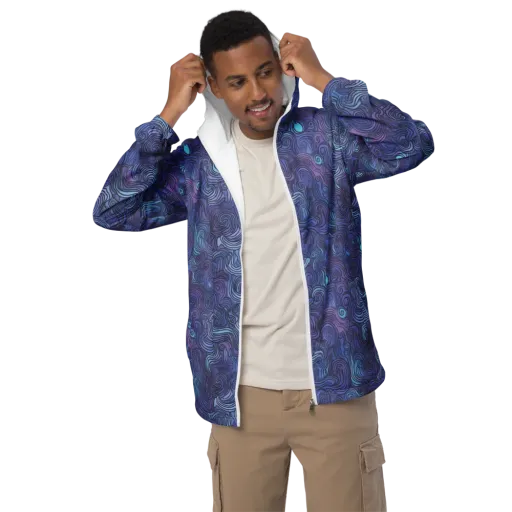 Blue Hour Waves on a Men's Windbreaker