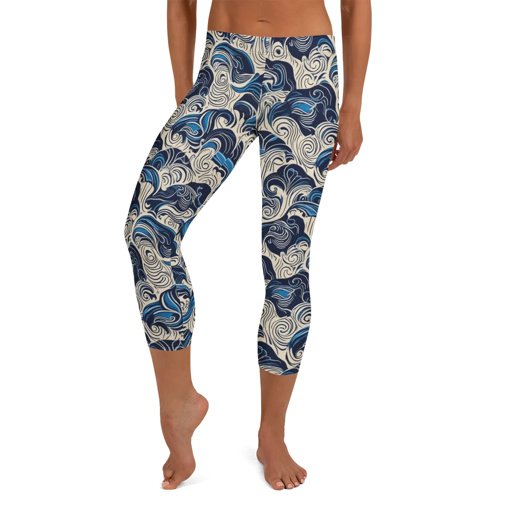 Indigo Tidal Bloom on Capri Leggings — Front