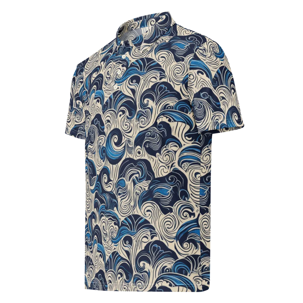 Indigo Tidal Bloom on Men's Slim Fit Polo Shirt — Left Front