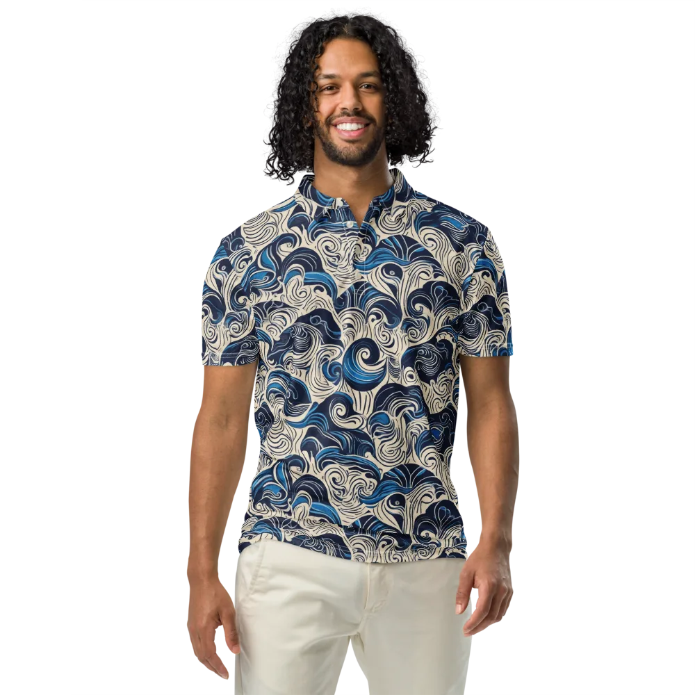 Indigo Tidal Bloom on Men's Slim Fit Polo Shirt — Front