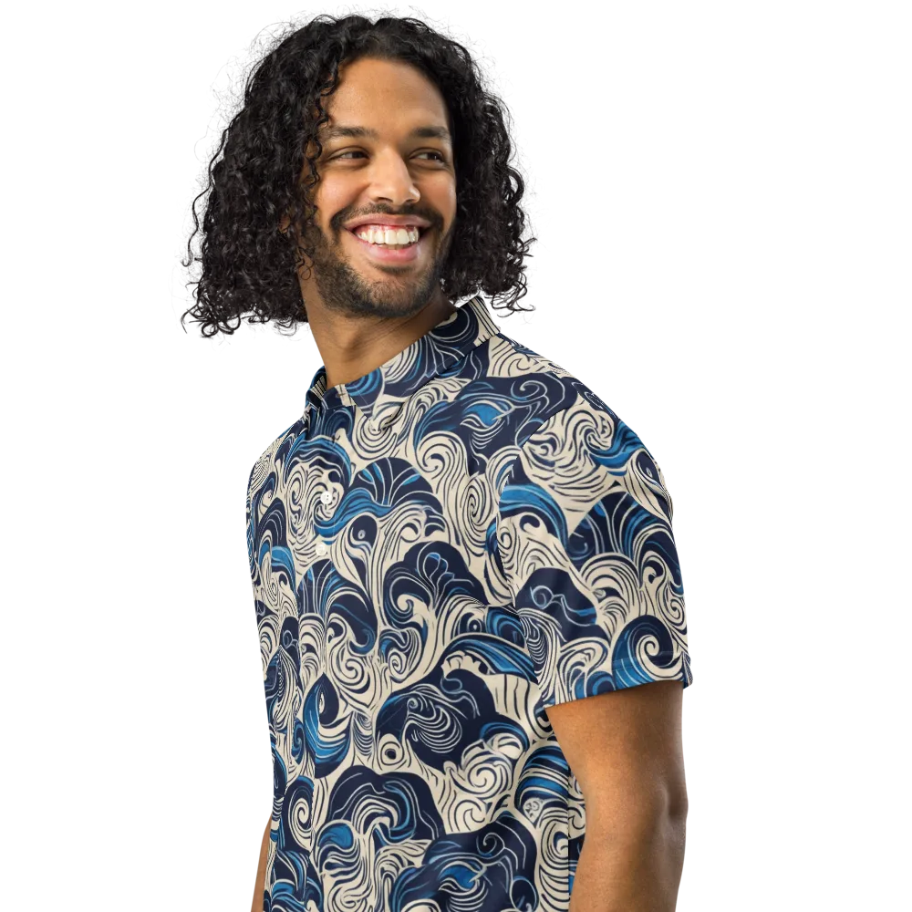 Indigo Tidal Bloom on Men's Slim Fit Polo Shirt — Left Front