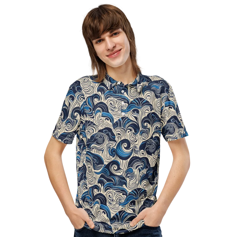 Indigo Tidal Bloom on Men's Slim Fit Polo Shirt — Front