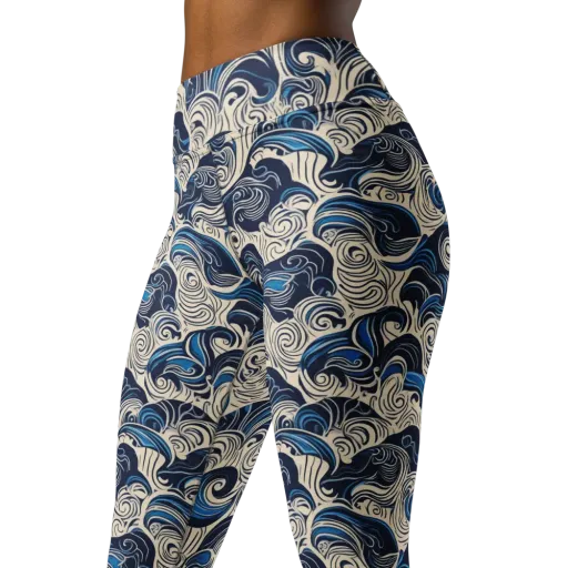 Indigo Tidal Bloom on a Yoga Leggings