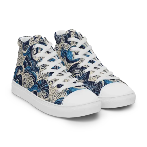 Indigo Tidal Bloom on a Men's High Top Canvas Shoes