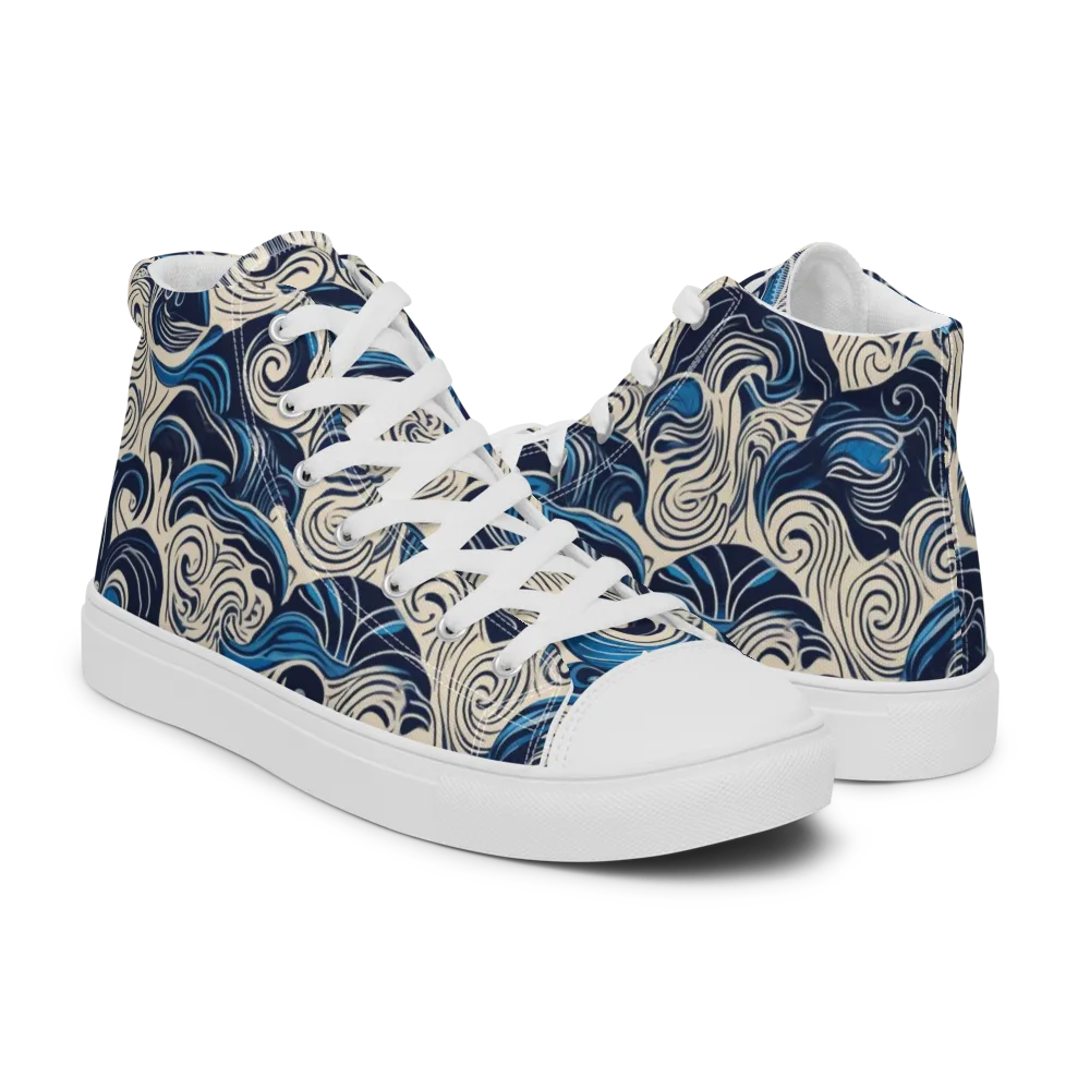 Indigo Tidal Bloom on Men's High Top Canvas Shoes — Right