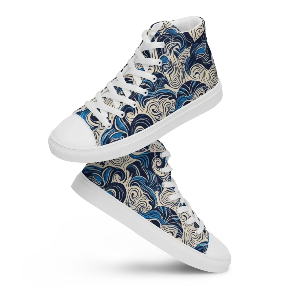 Indigo Tidal Bloom on Men's High Top Canvas Shoes — Front