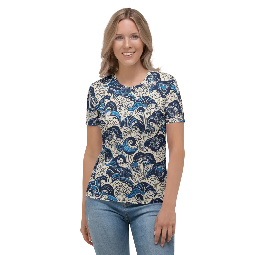 Indigo Tidal Bloom on Women's Crew Neck T-Shirt — Front