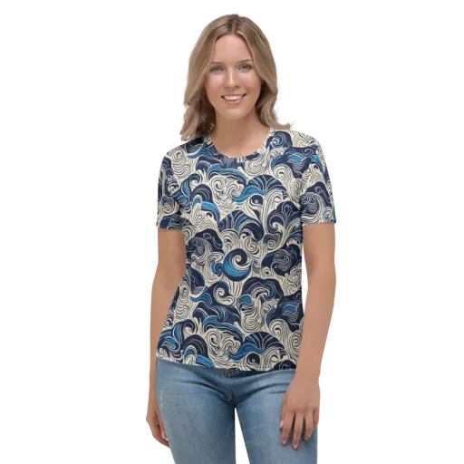 Indigo Tidal Bloom on a Women's Crew Neck T-Shirt