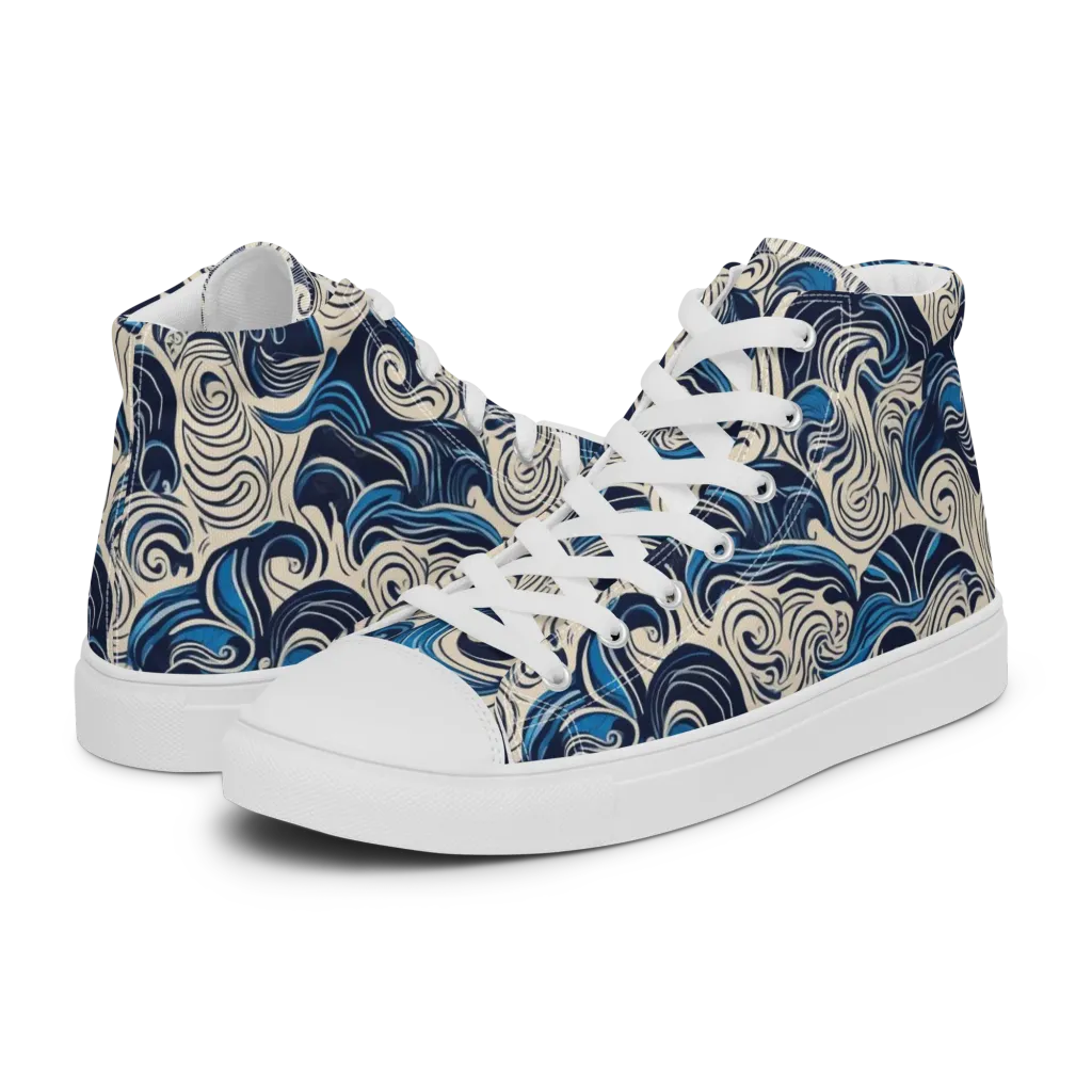 Indigo Tidal Bloom on Women's High Top Canvas Shoes — Left