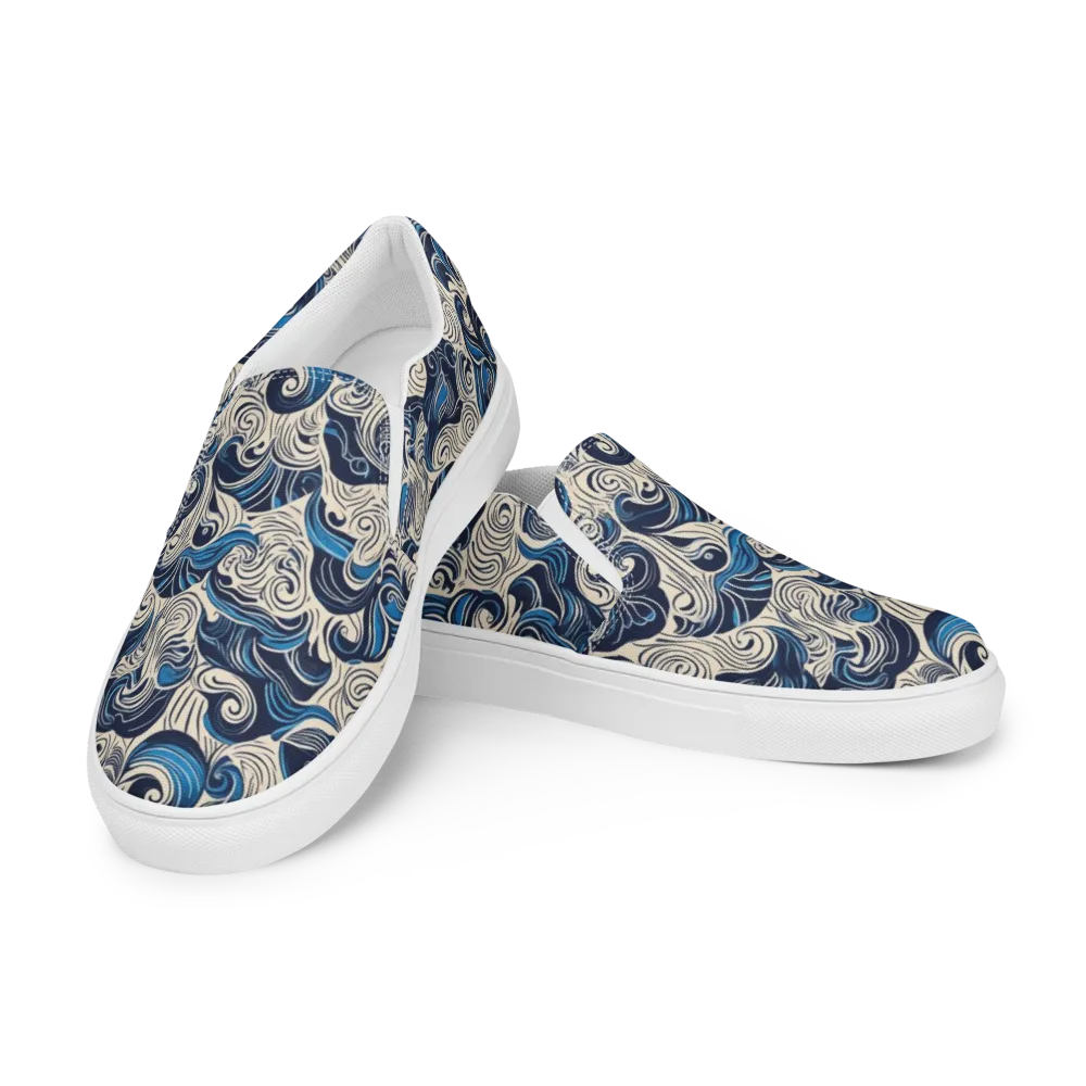 Indigo Tidal Bloom on Men's Slip-On Canvas Shoes — Left Front