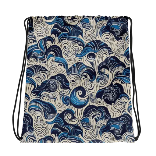 Indigo Tidal Bloom on a Drawstring Bag