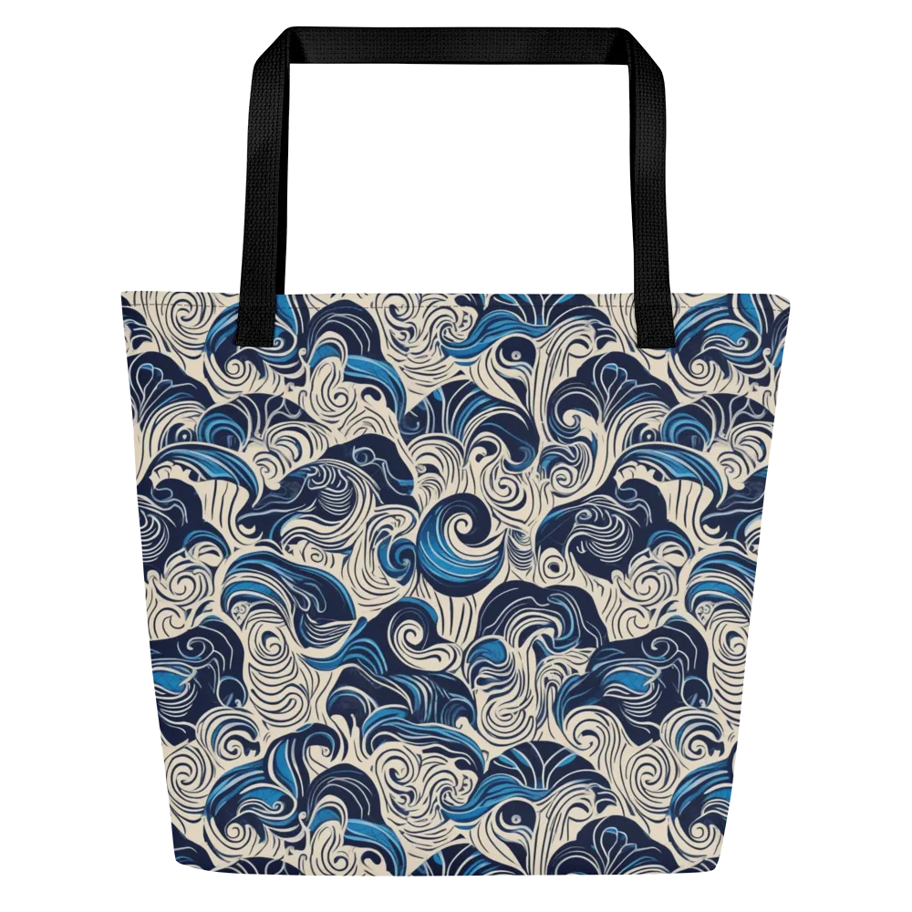 Indigo Tidal Bloom on Large Tote Bag W/ Pocket — Front