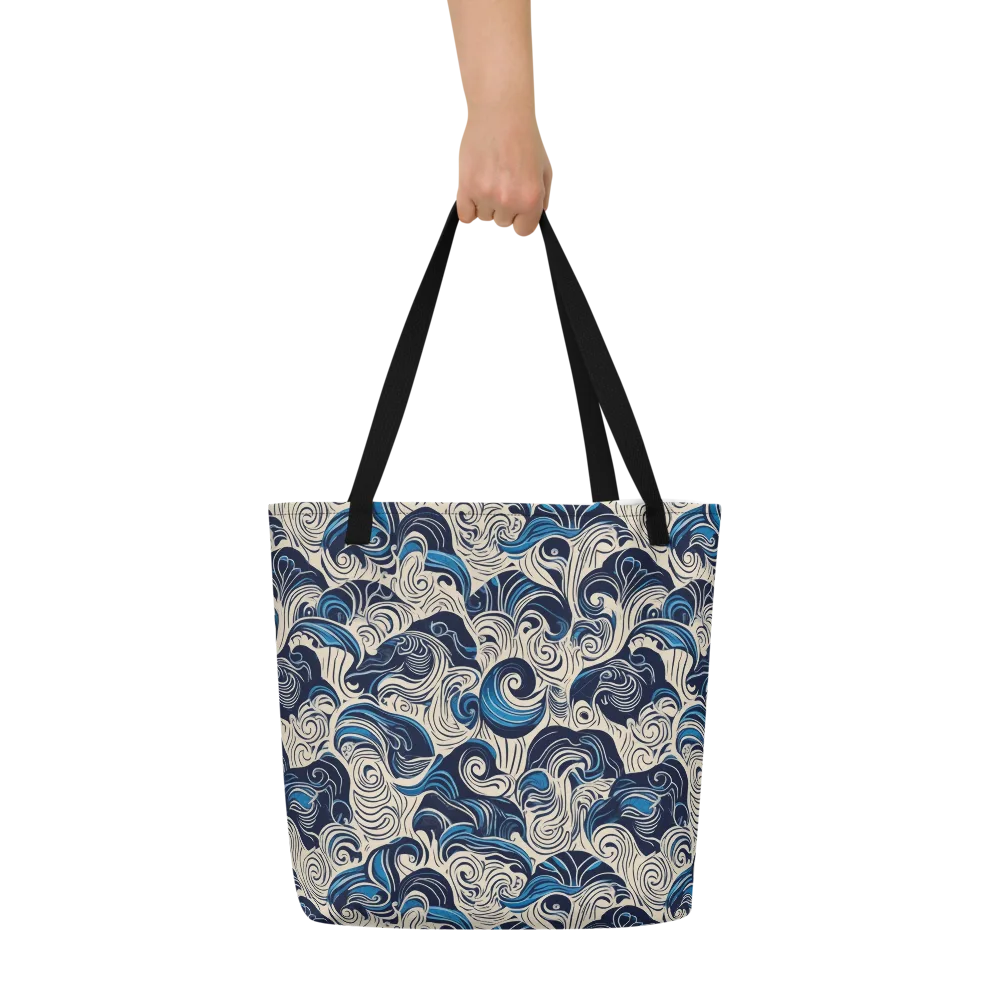 Indigo Tidal Bloom on Large Tote Bag W/ Pocket — Front