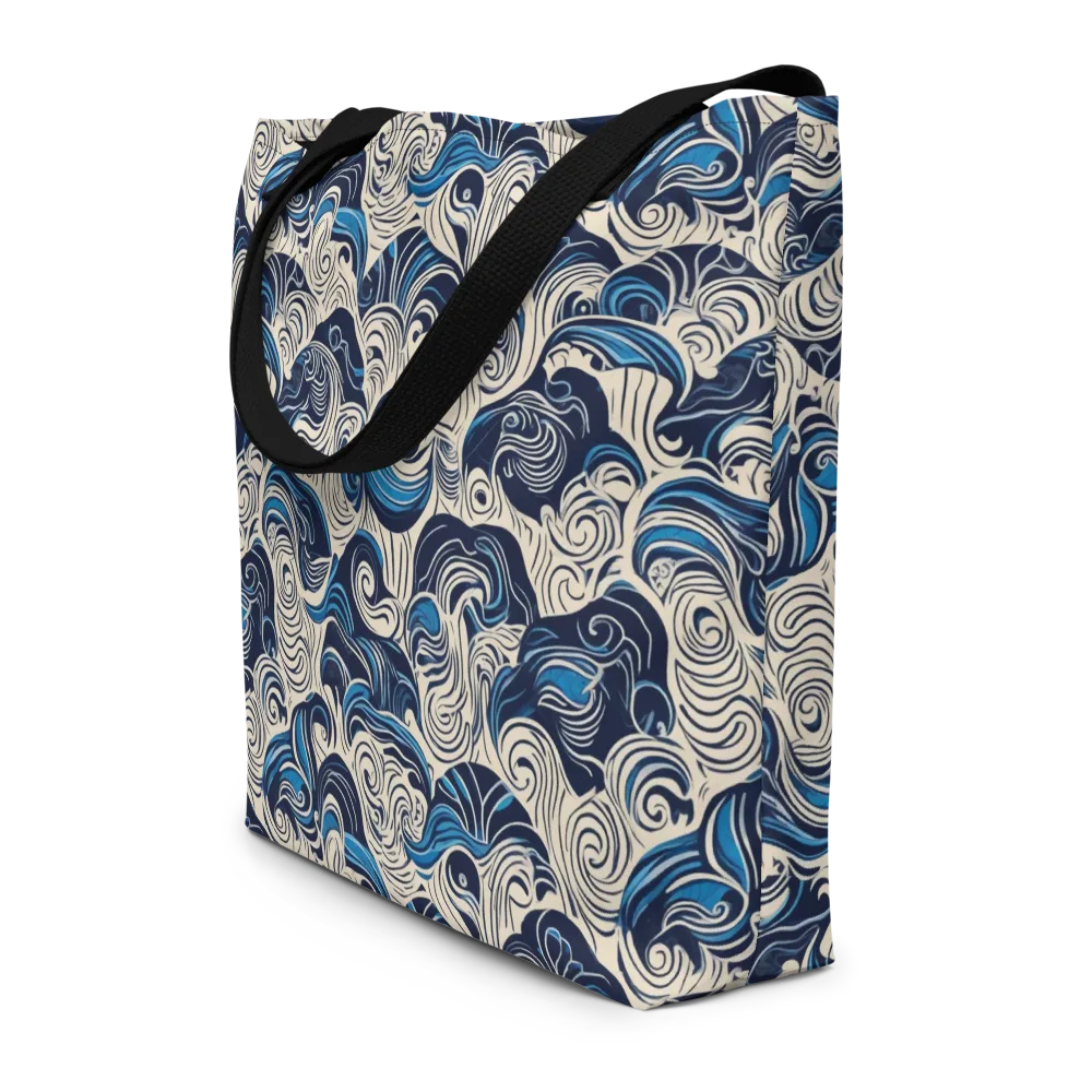 Indigo Tidal Bloom on Large Tote Bag W/ Pocket — Front