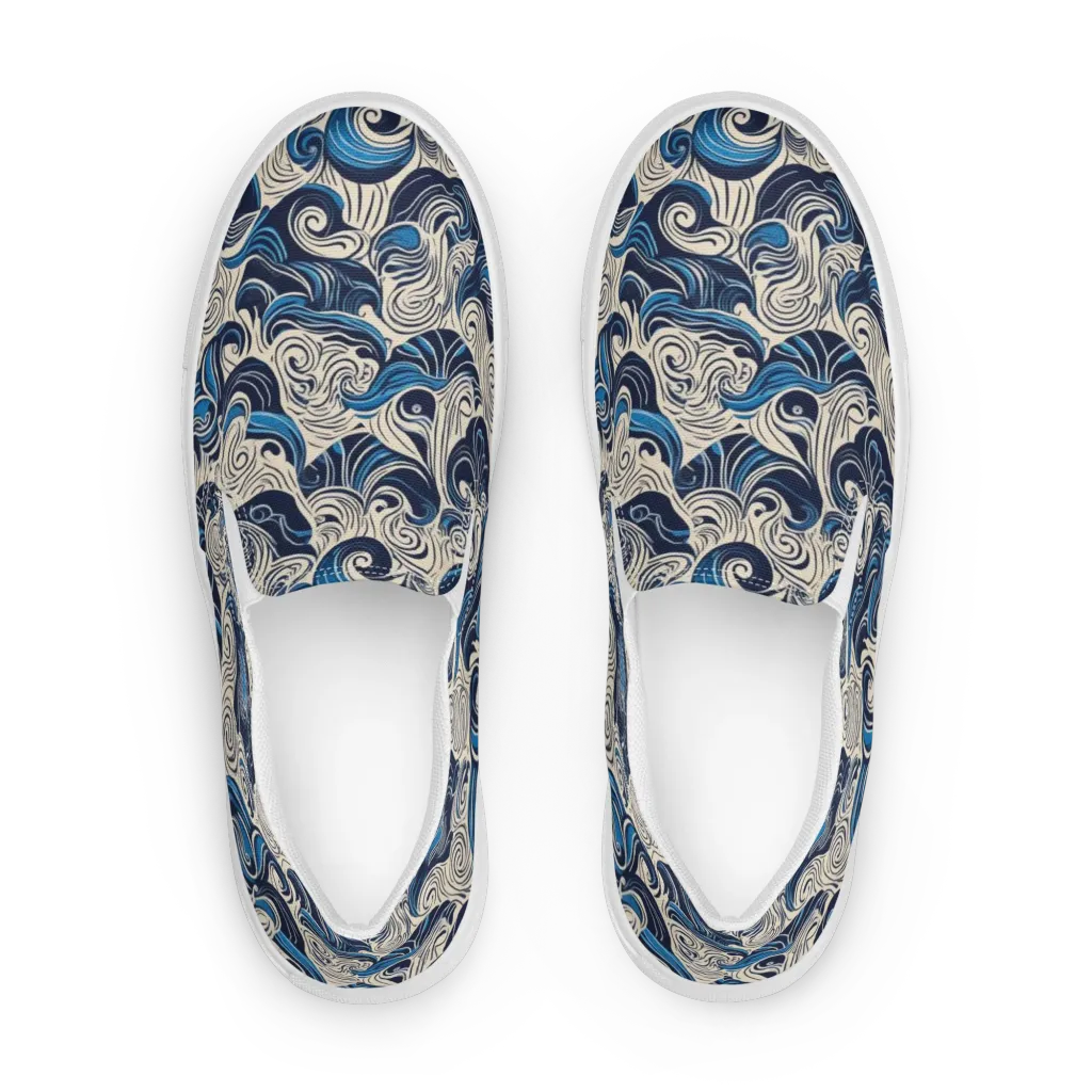 Indigo Tidal Bloom on Women's Slip-On Canvas Shoes — Front