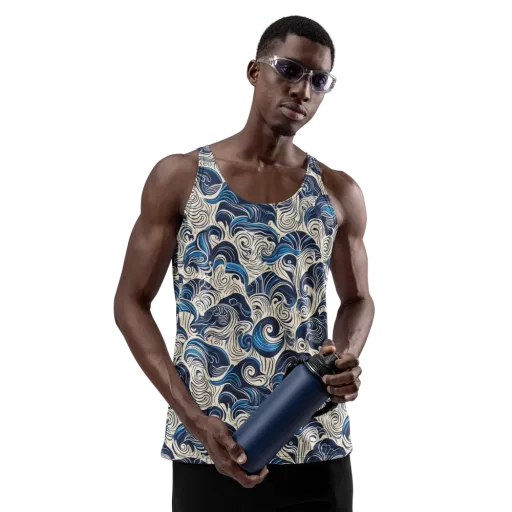 Indigo Tidal Bloom on a Men's Tank Top