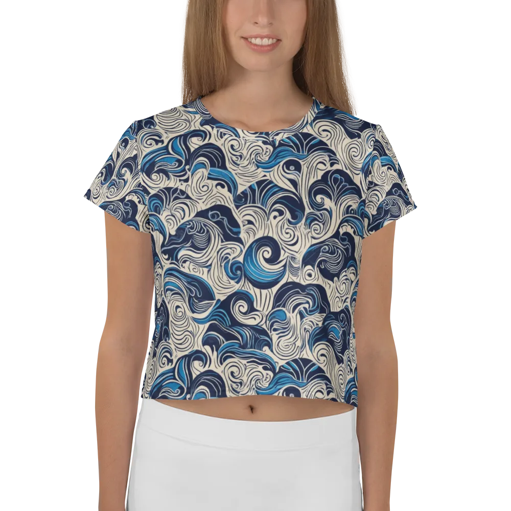 Indigo Tidal Bloom on Crop Tee — Front