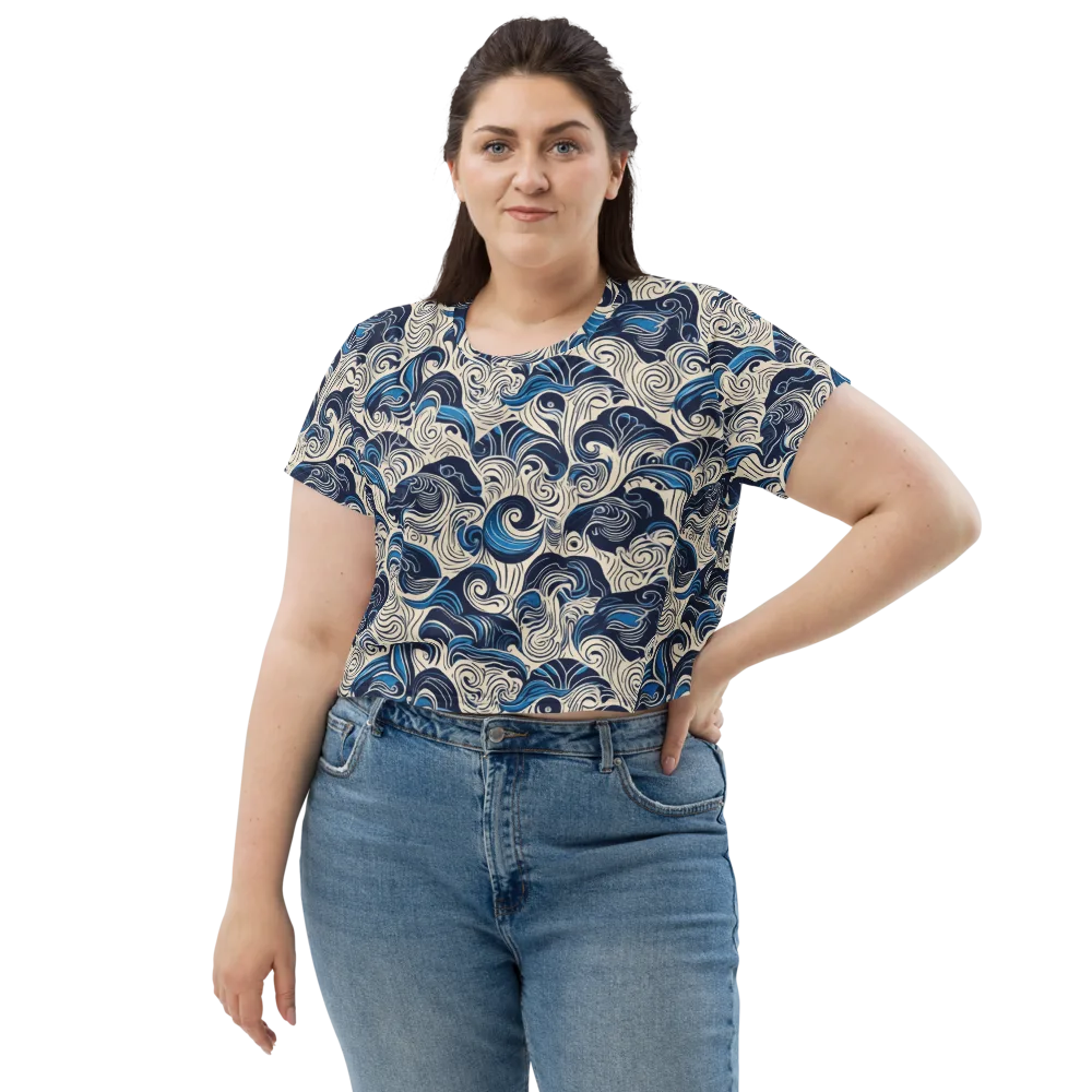 Indigo Tidal Bloom on Crop Tee — Front