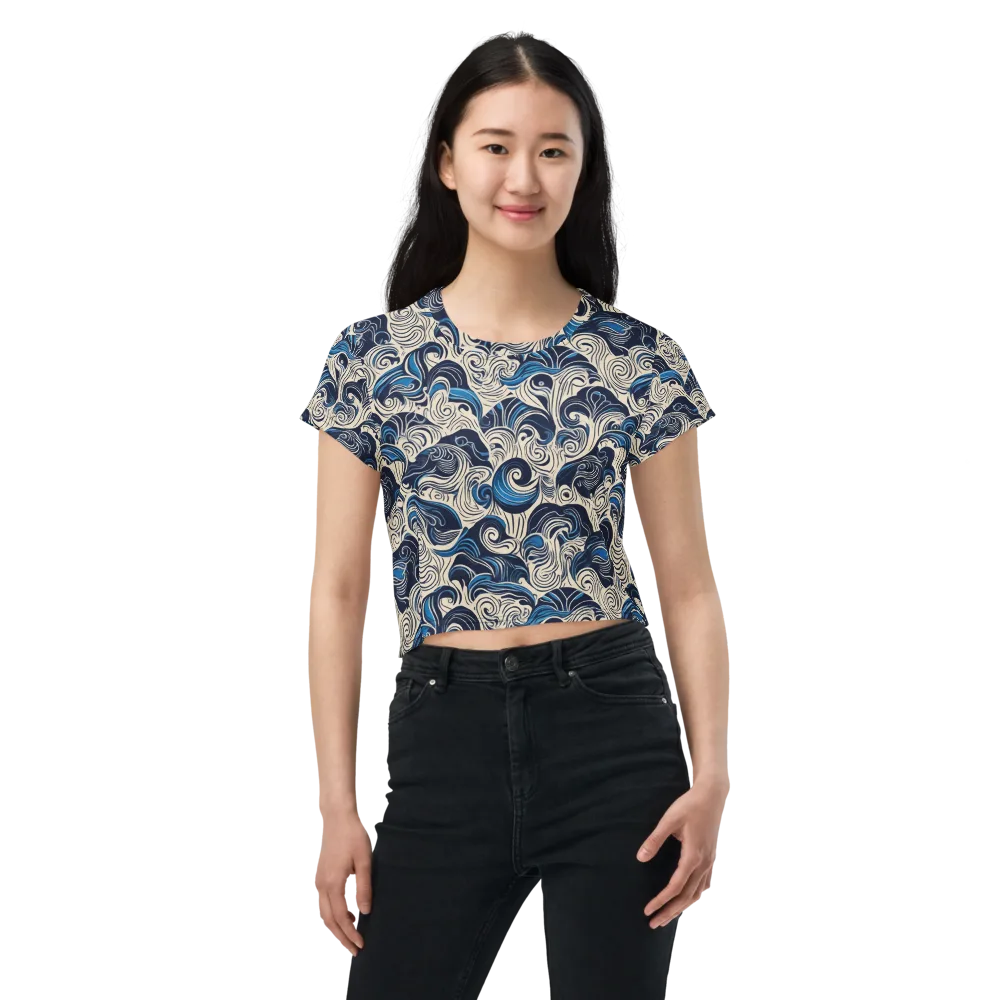 Indigo Tidal Bloom on Crop Tee — Front
