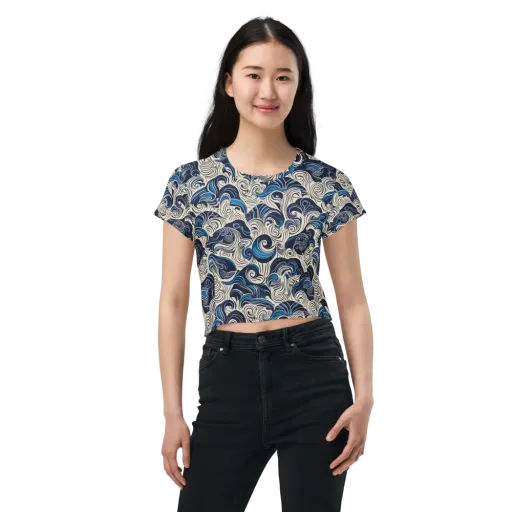 Indigo Tidal Bloom on a Crop Tee