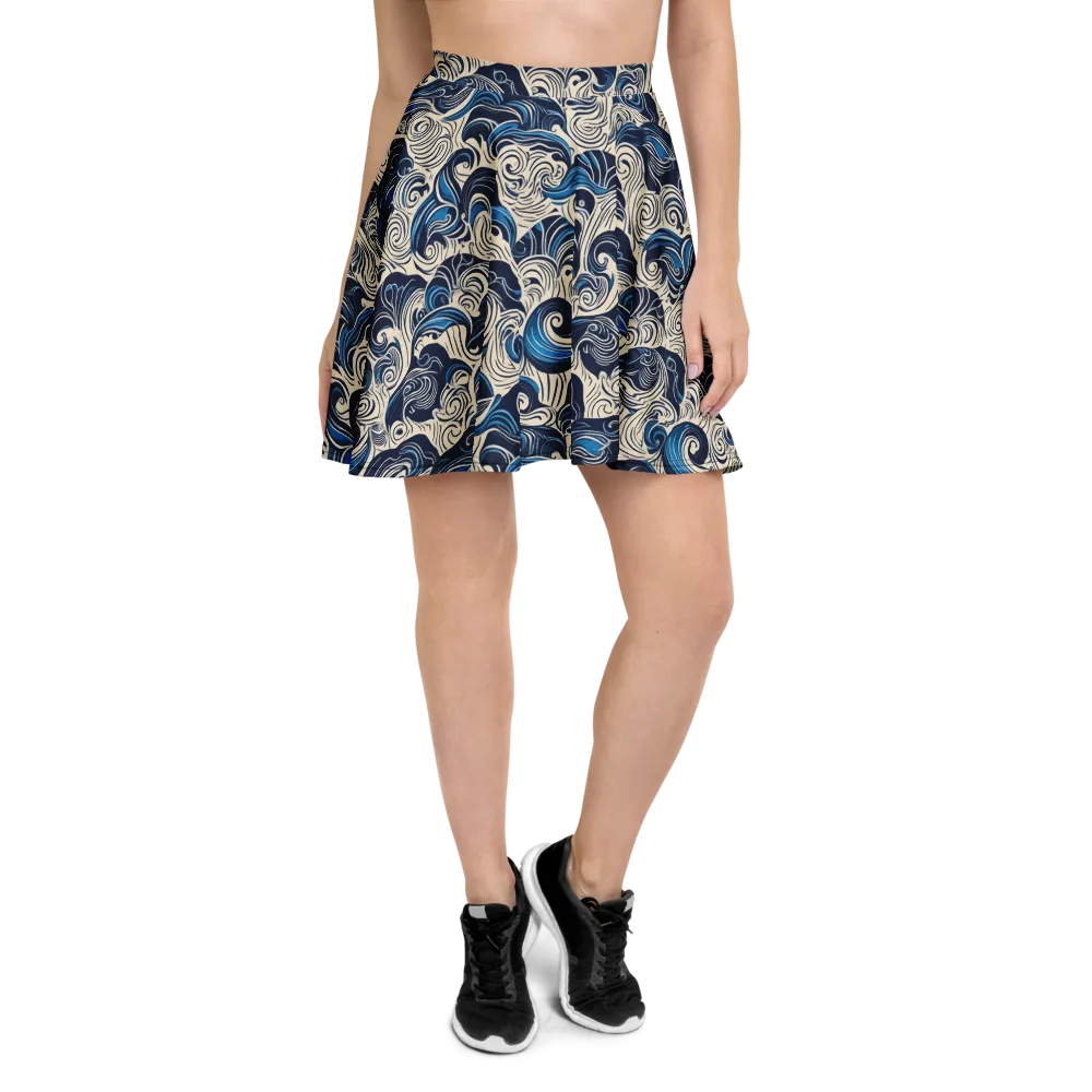 Indigo Tidal Bloom on Skater Skirt — Front