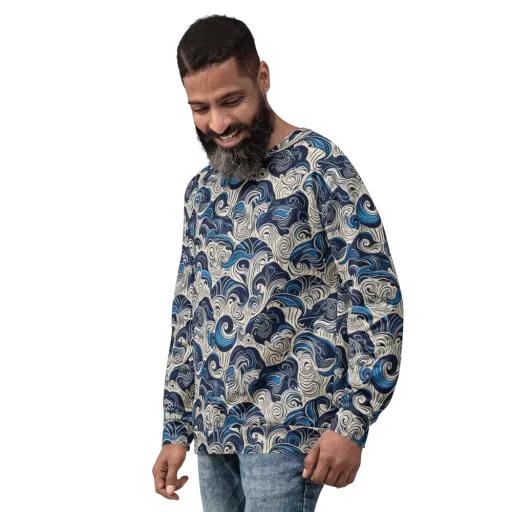 Indigo Tidal Bloom on a Sweatshirt