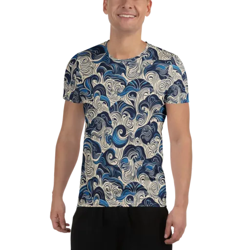 Indigo Tidal Bloom on a Men's Athletic T-Shirt