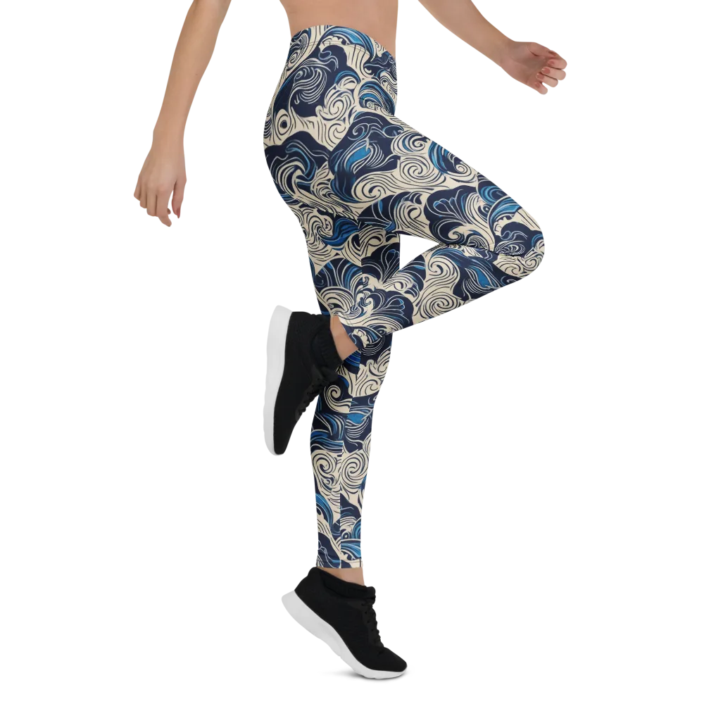 Indigo Tidal Bloom on Leggings — Right