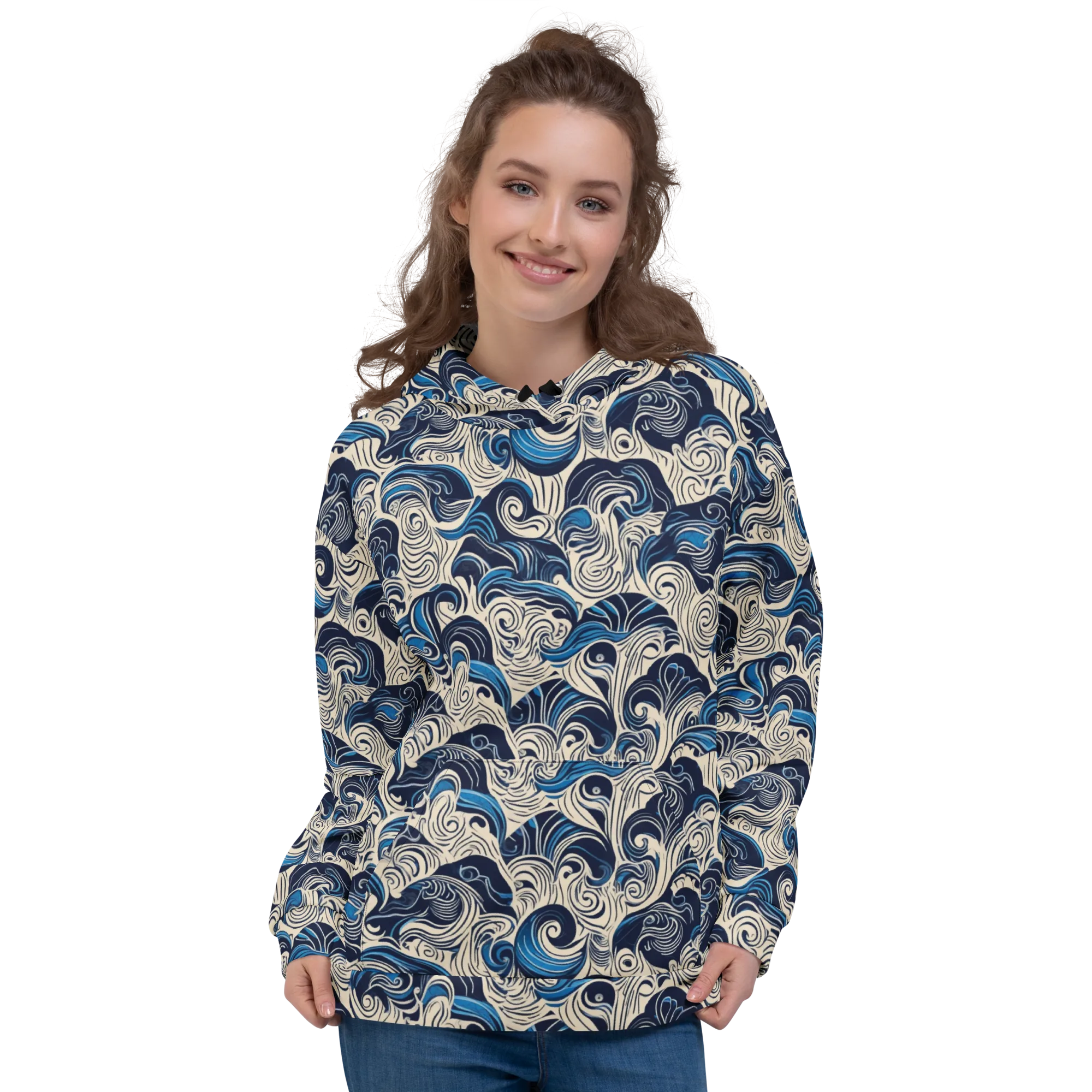 Indigo Tidal Bloom on Hoodie — Front