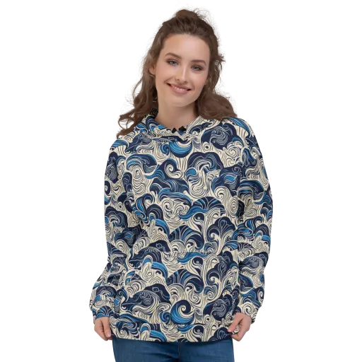 Indigo Tidal Bloom on a Hoodie