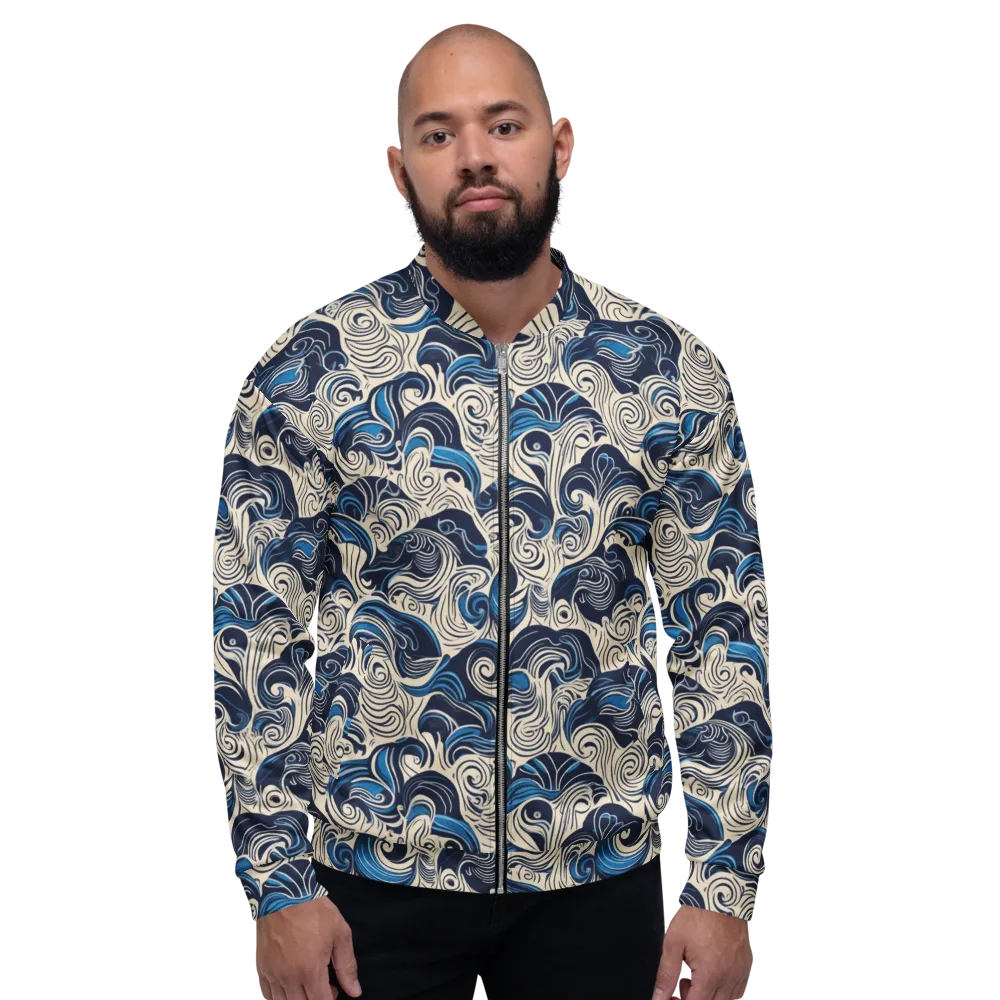 Indigo Tidal Bloom on Bomber Jacket — Front