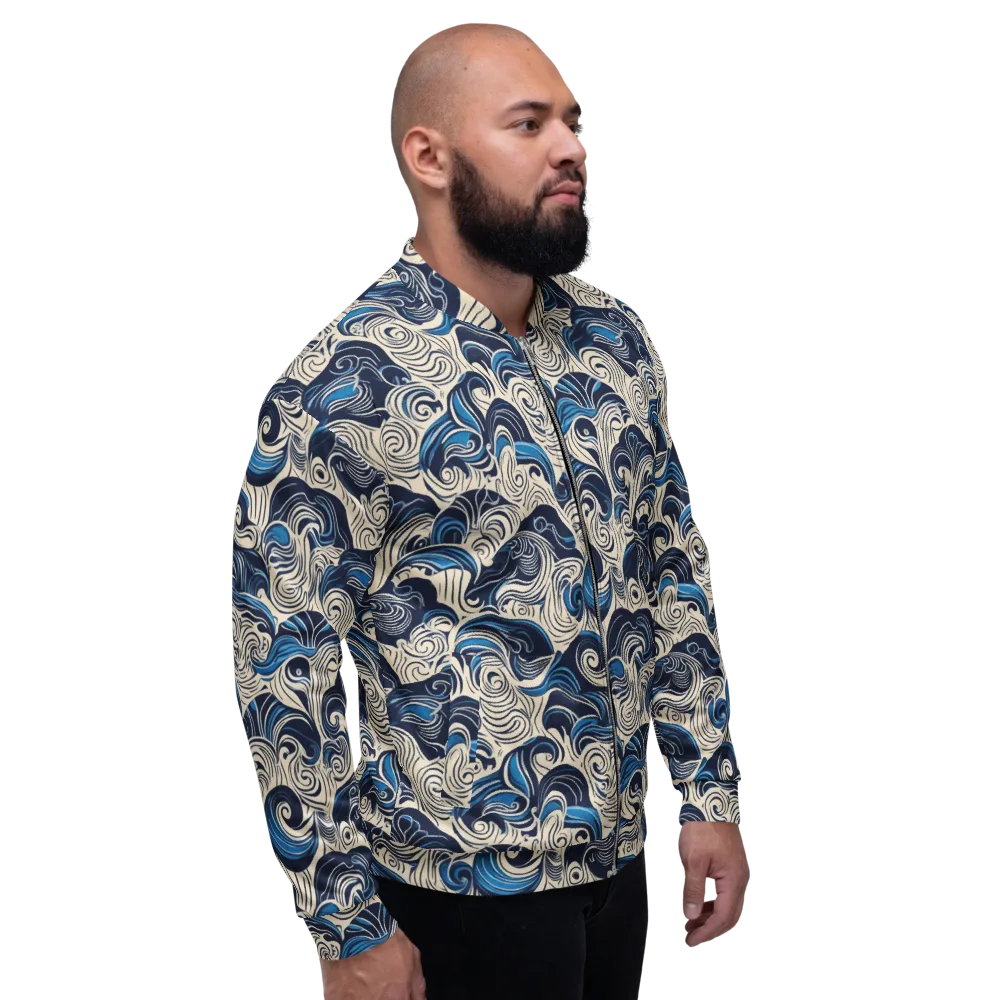 Indigo Tidal Bloom on Bomber Jacket — Right