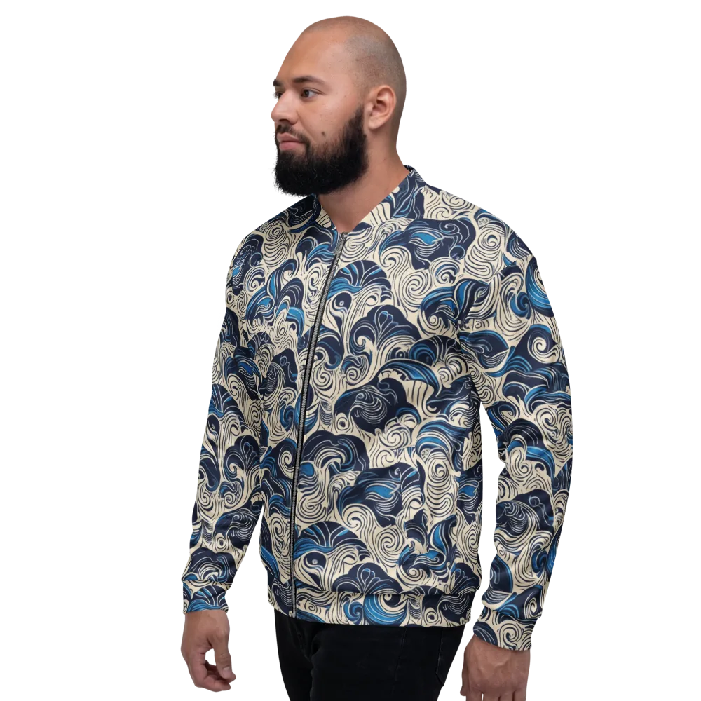 Indigo Tidal Bloom on Bomber Jacket — Left