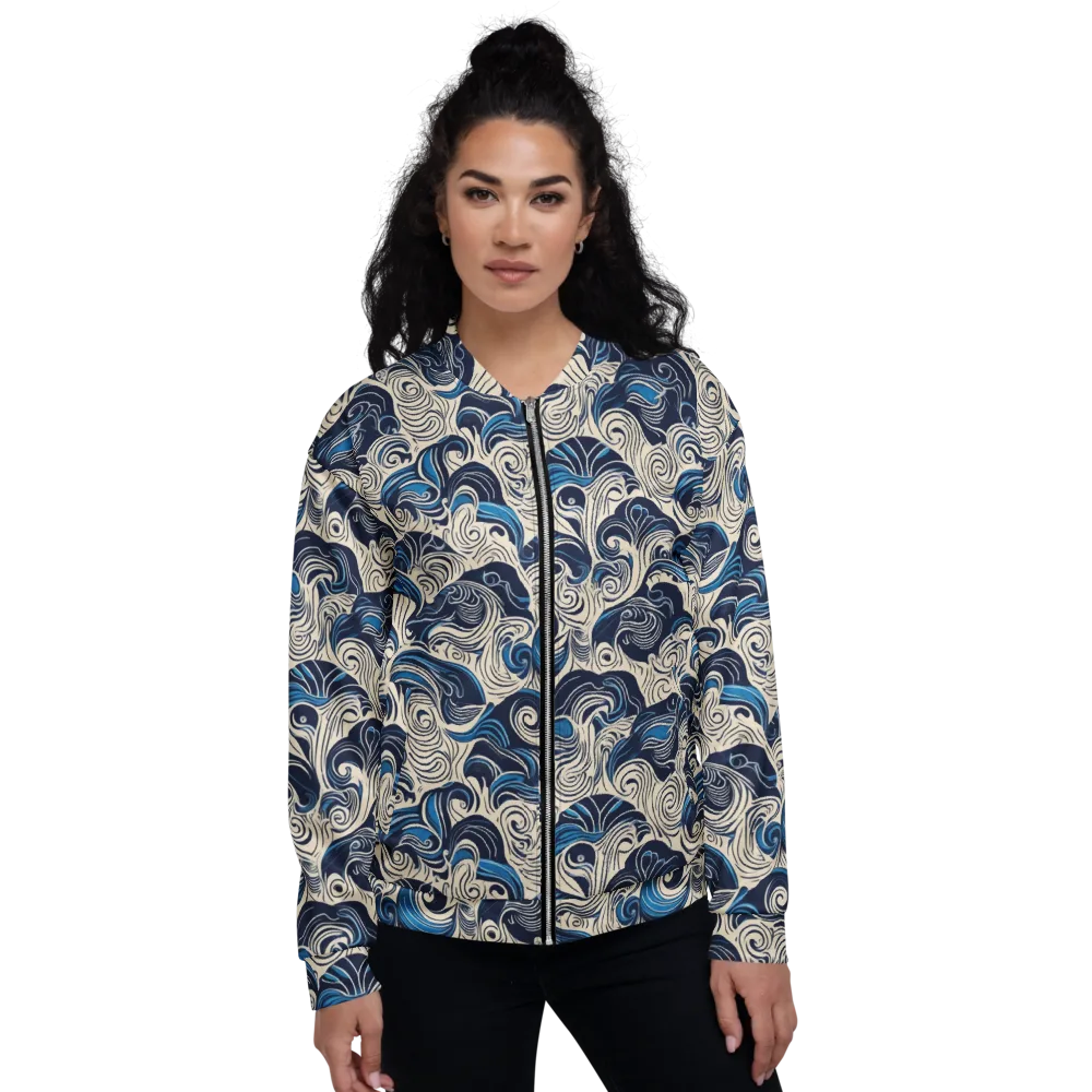 Indigo Tidal Bloom on Bomber Jacket — Front
