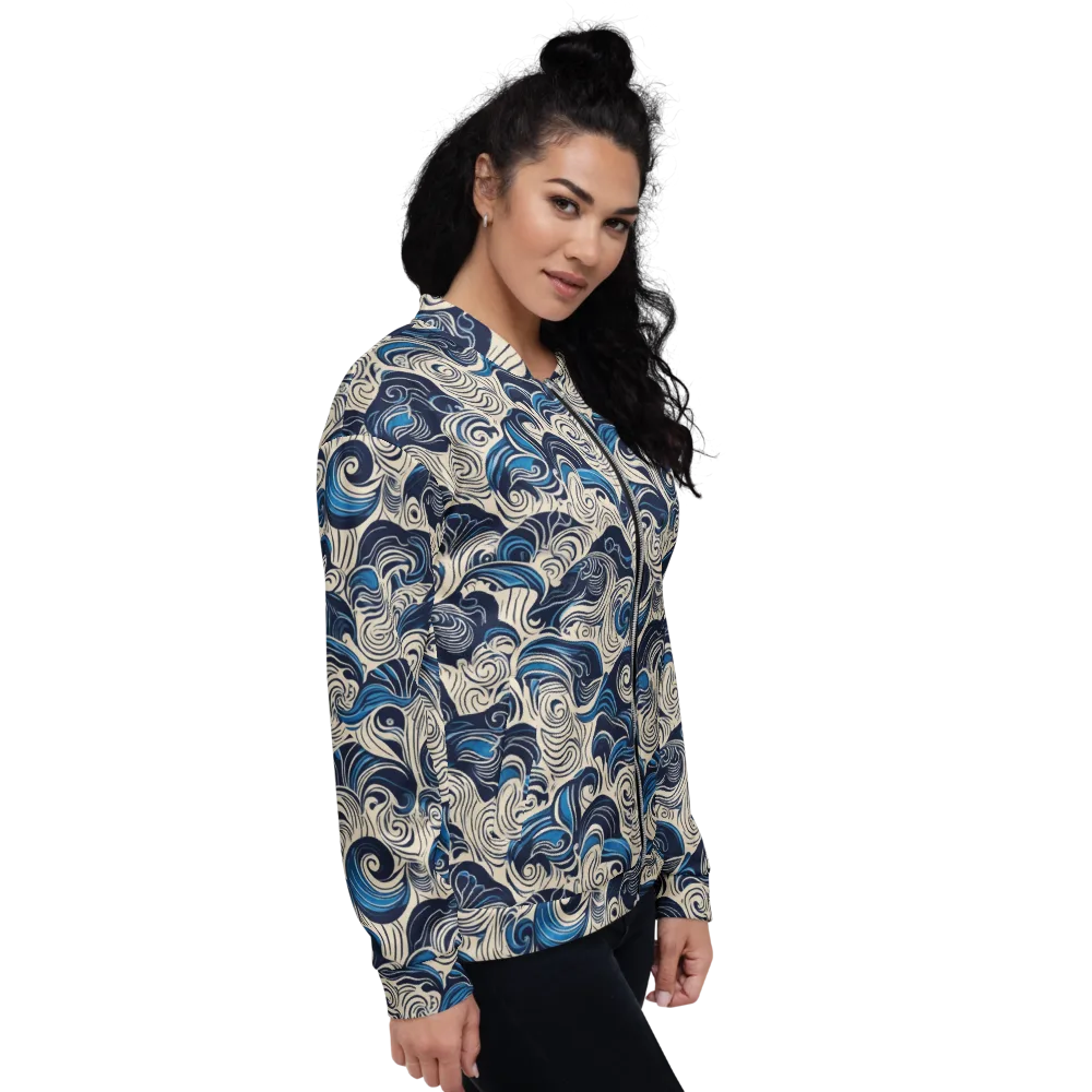 Indigo Tidal Bloom on Bomber Jacket — Right