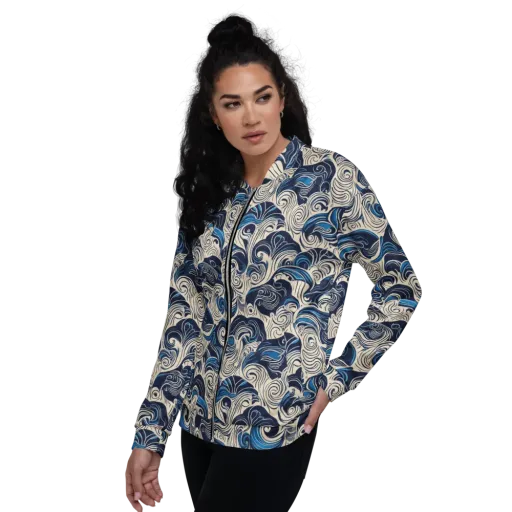 Indigo Tidal Bloom on a Bomber Jacket