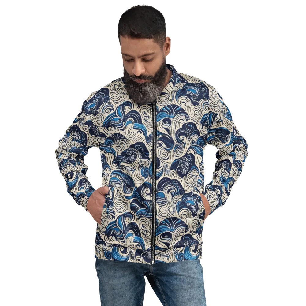 Indigo Tidal Bloom on Bomber Jacket — Front