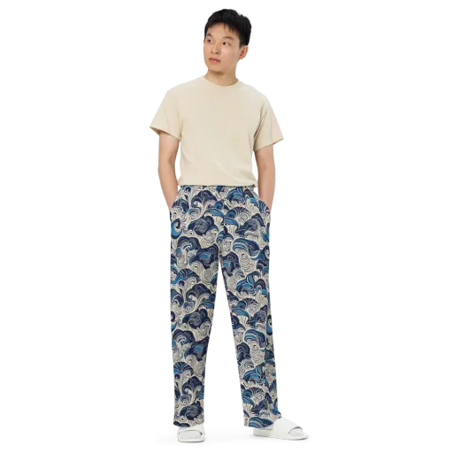 Indigo Tidal Bloom on a Wide-Leg Pants