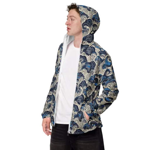 Indigo Tidal Bloom on a Men's Windbreaker
