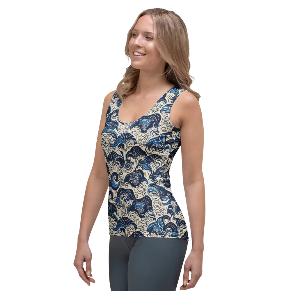 Indigo Tidal Bloom on Women's Tank Top — Left Front