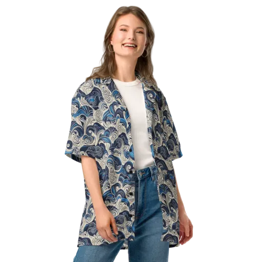 Indigo Tidal Bloom on a Button Shirt
