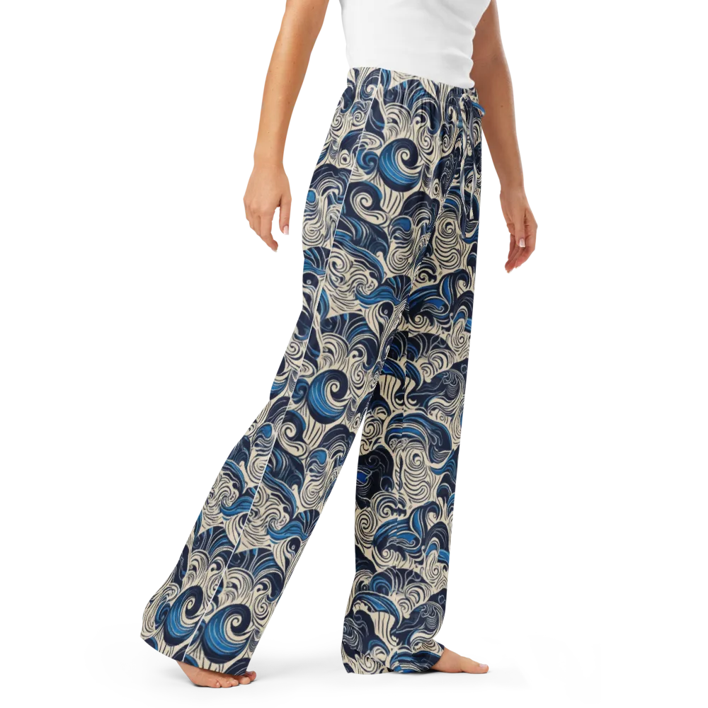 Indigo Tidal Bloom on Women's Pajama Pants — Right Front