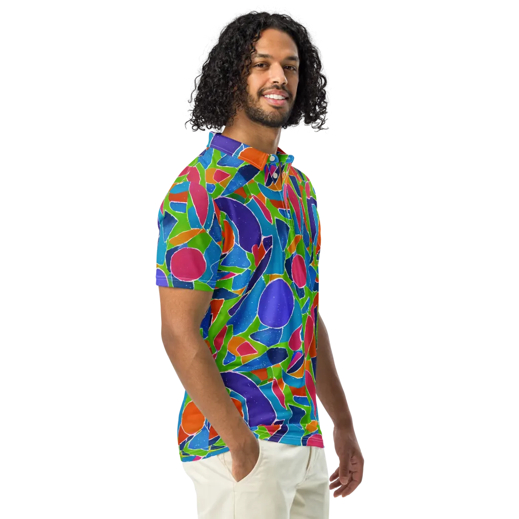 Vivid Fragments on Men's Slim Fit Polo Shirt — Right Front