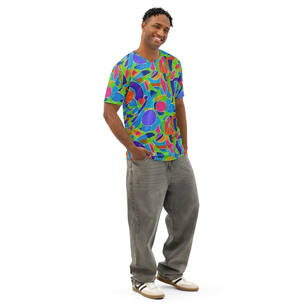 Vivid Fragments on Men's Cotton Crew Neck T-Shirt — Right Front