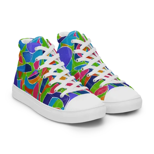 Vivid Fragments on a Men's High Top Canvas Shoes